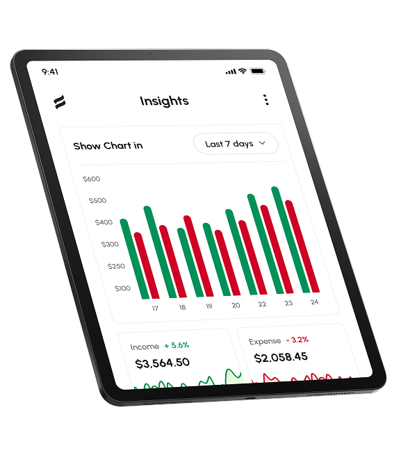 Finexa insights dashboard on tablet