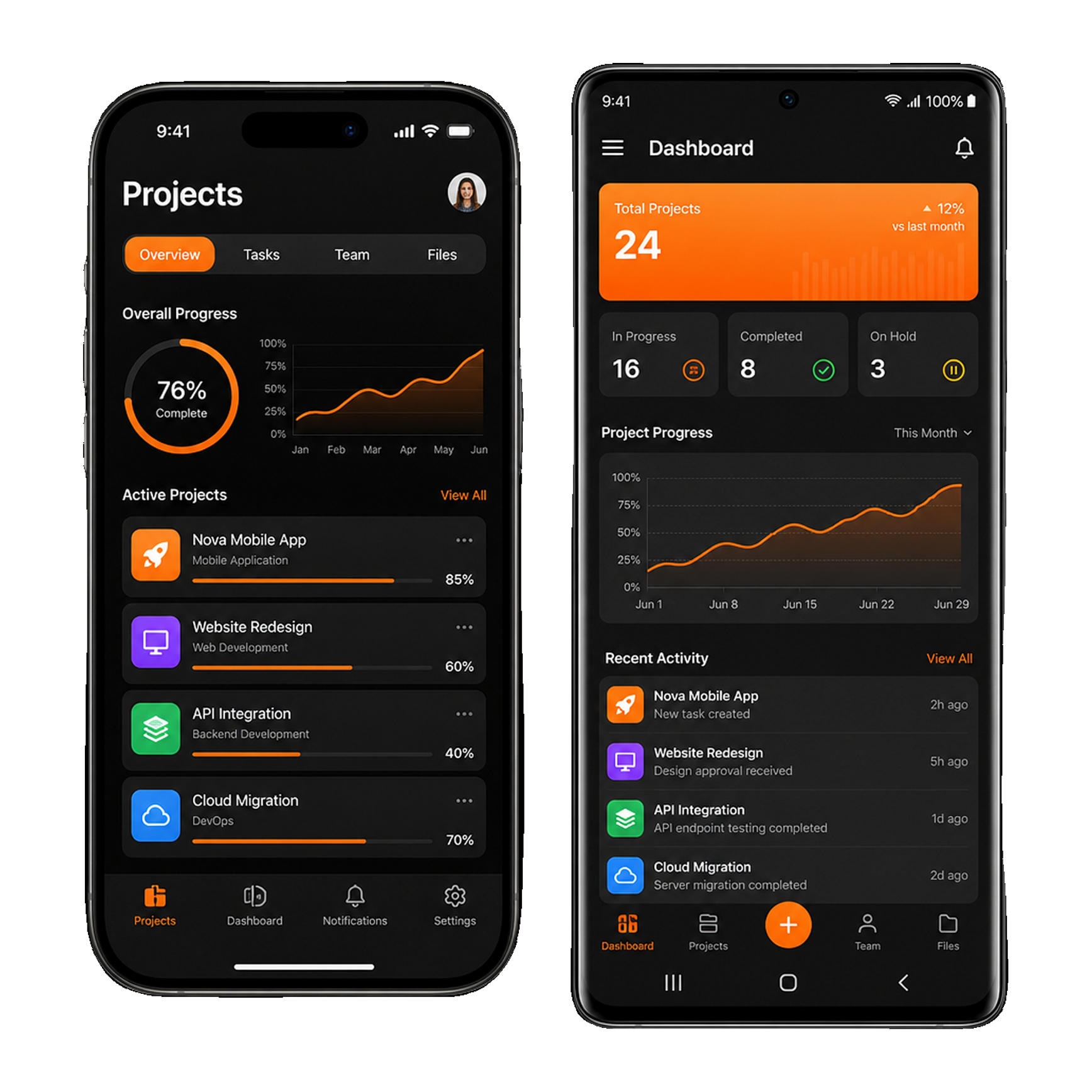 iPhone and Android app mockups