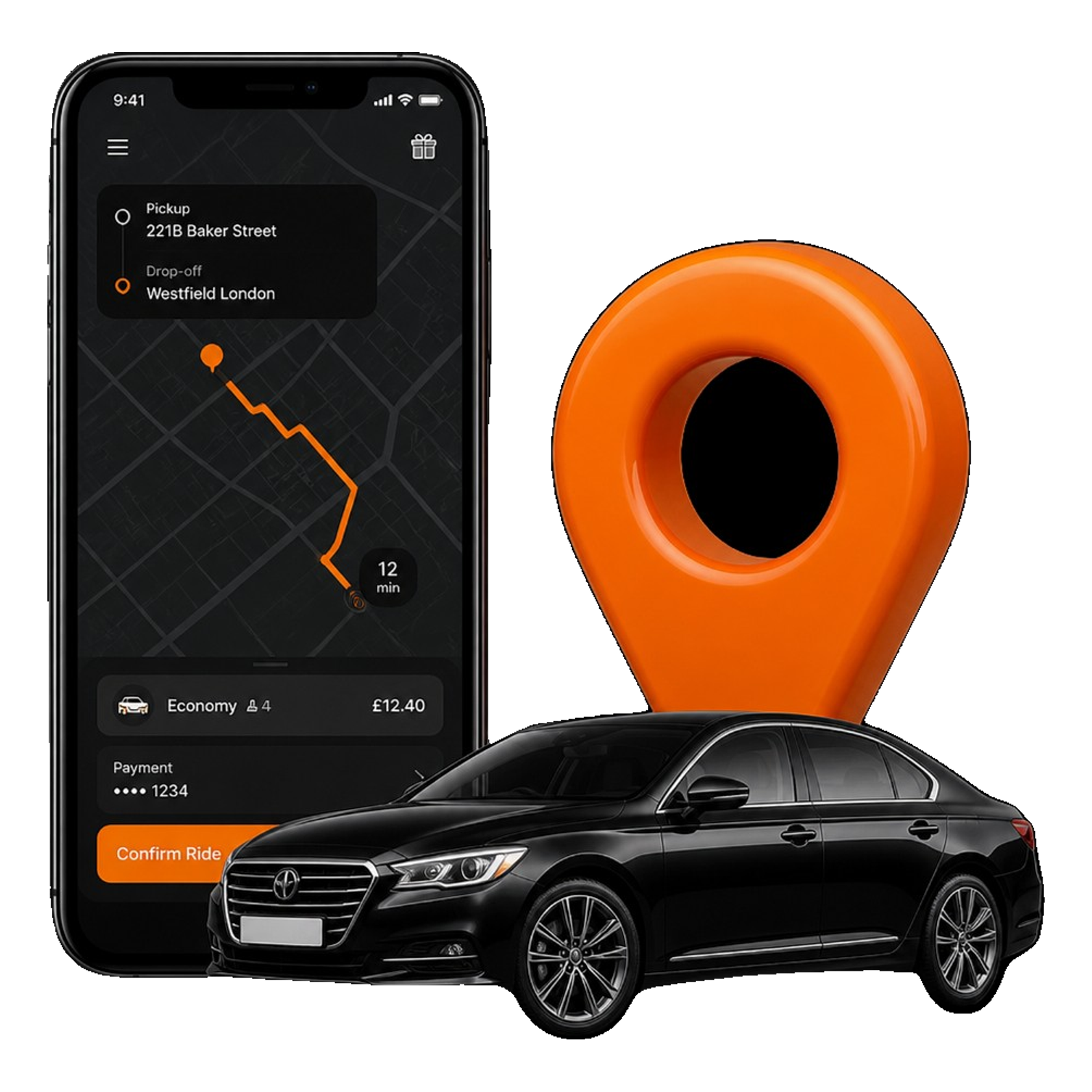 On-demand ride tracking app mockup