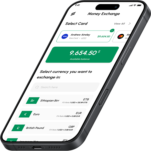 Finexa money exchange screen on mobile