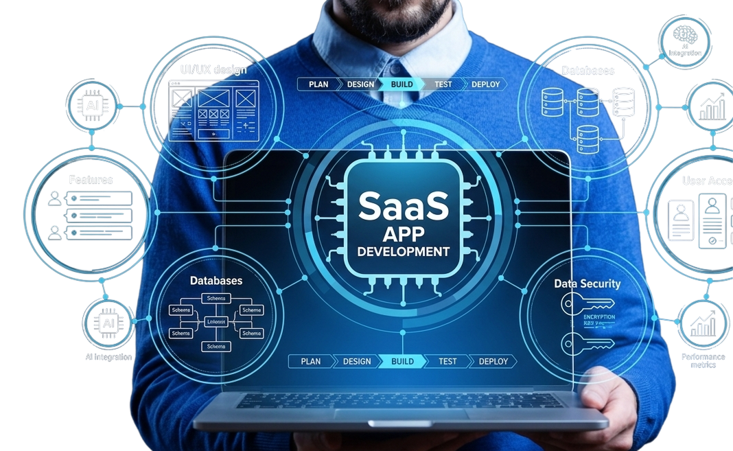 SaaS application dashboard on laptop for enterprise software development