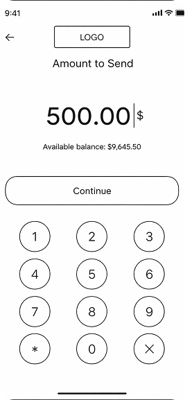 Finexa wireframe — amount to send