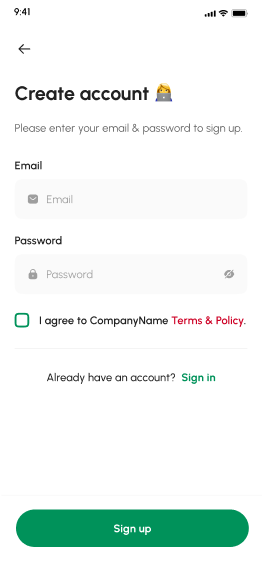 Finexa design — create account